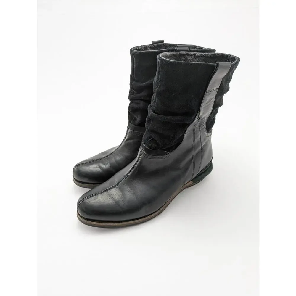 Womens Patagonia Addie Ruffle Slouch Black Leather Outdoor Boots‎ T10818 Size 8
